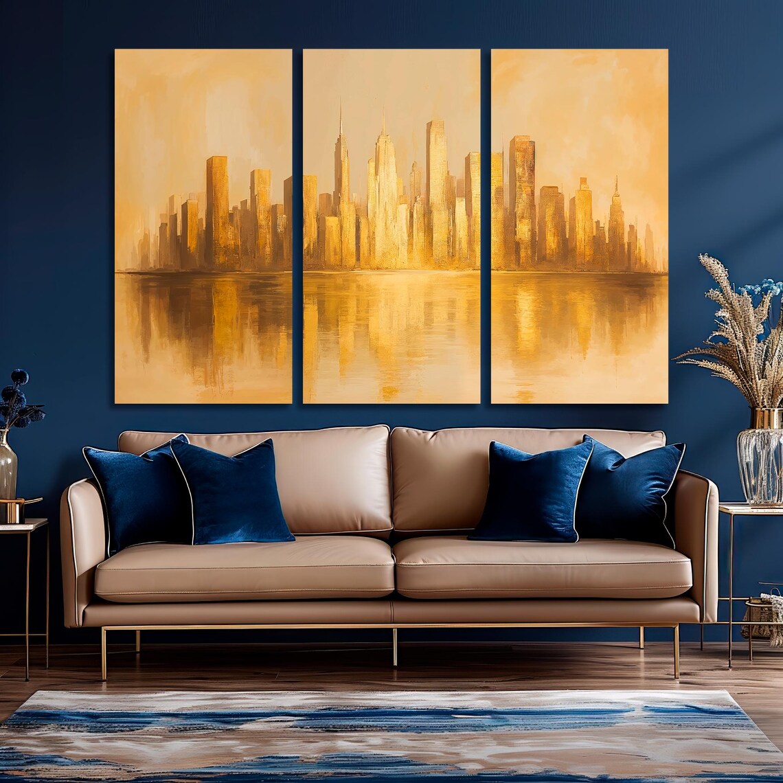 Golden City Skyline Reflected On Water Abstract Urban Poster - Image 5