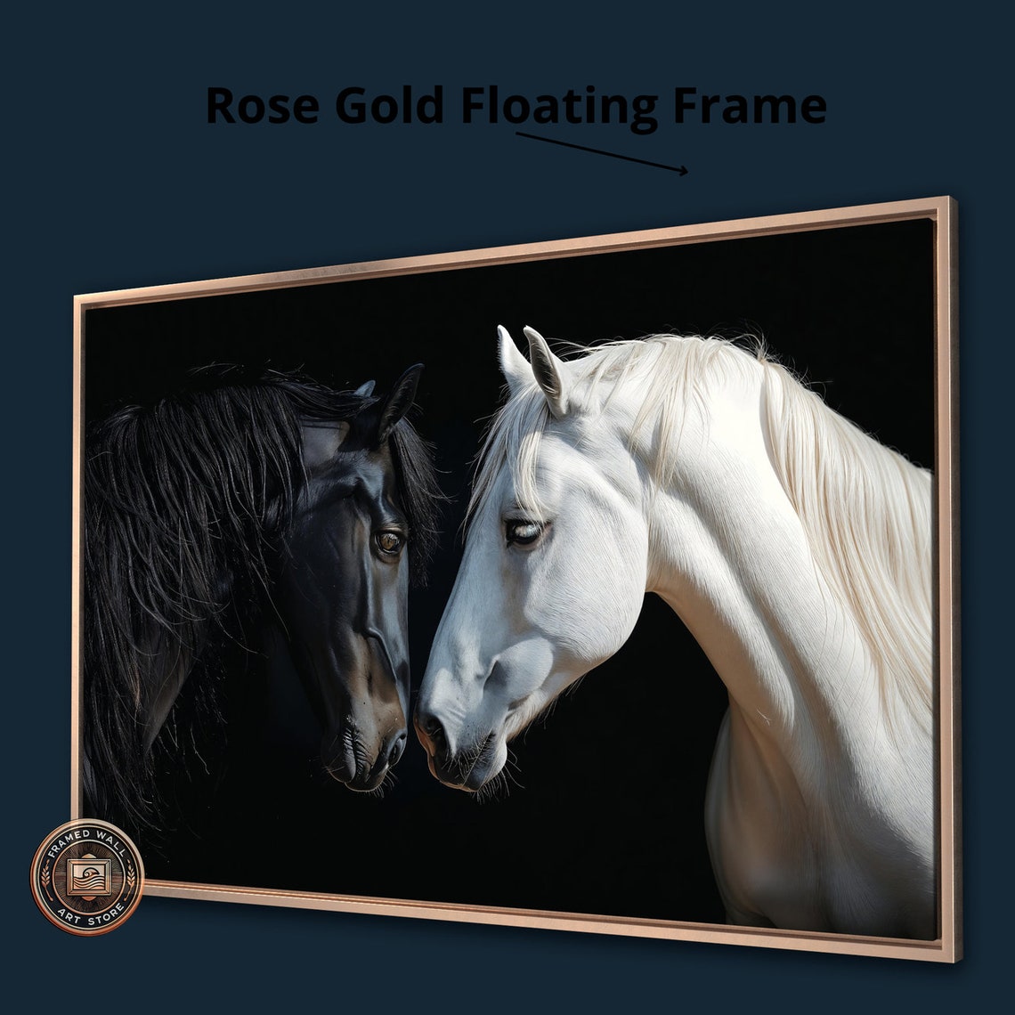 Black White Horse Portrait Pair Dark Background Equestrian Art Poster - Image 3