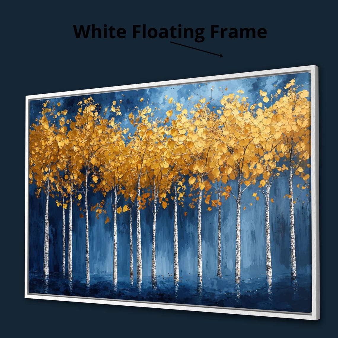 Golden Birch Trees Row Against Deep Blue Night Forest Poster - Image 4