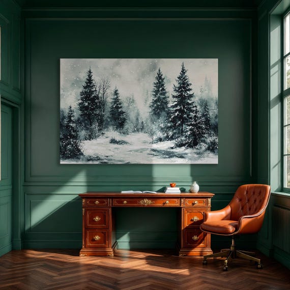 Snowy Pine Trees In Winter Forest Framed Canvas Print Nature Landscape Wall Art Minimalist Decor For Lovers Ready To Hang