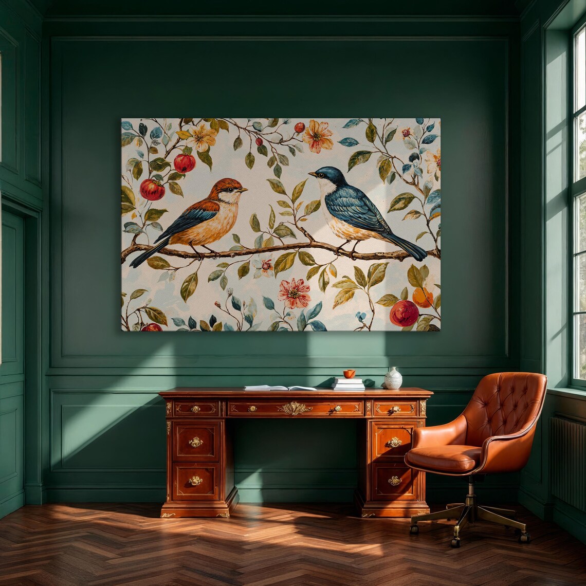 Two Colorful Songbirds On Flowering Branch Chinoiserie Art Print