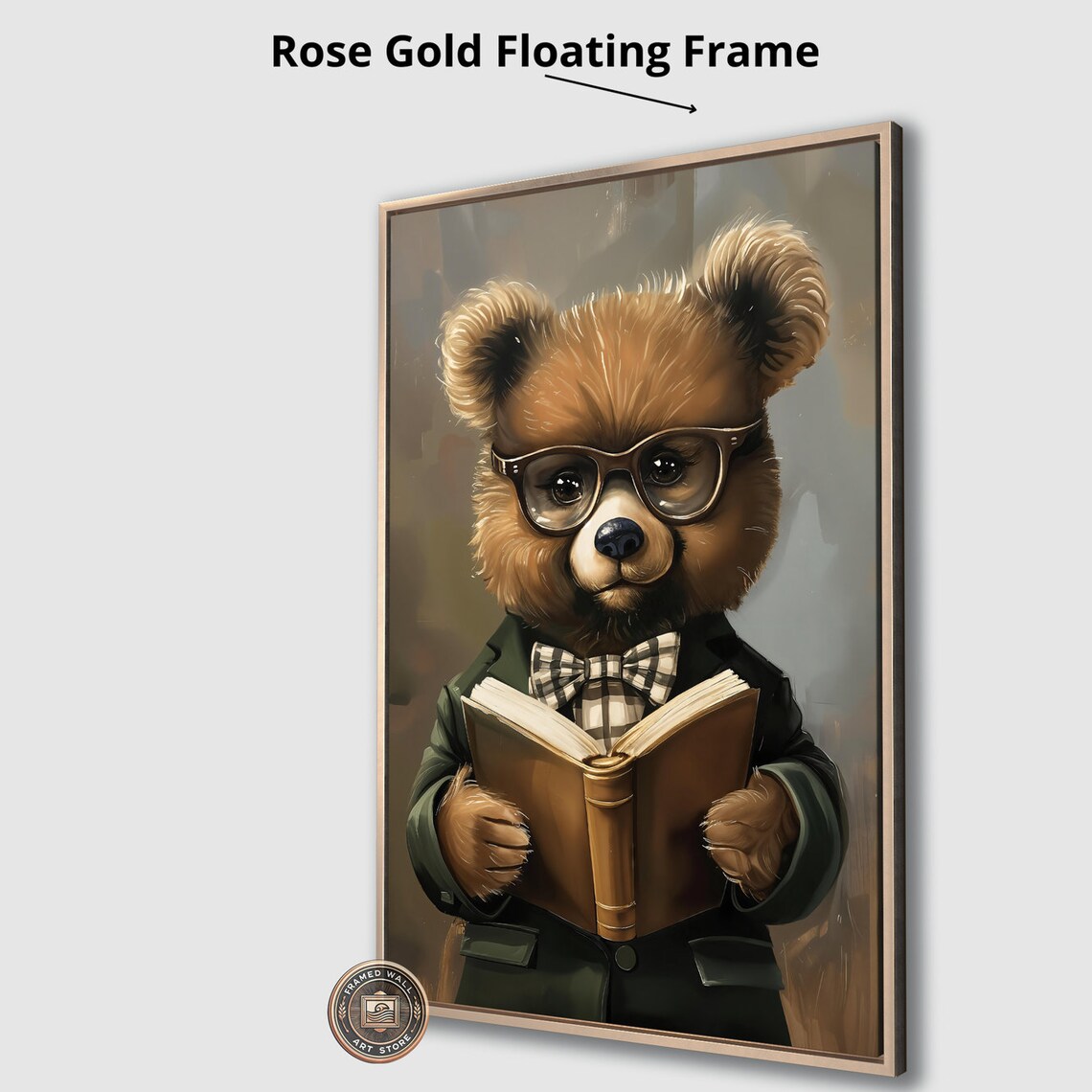 Cute Bear Cub Reading Book Glasses Bow Tie Formal Attire Kids Room Poster - Image 4