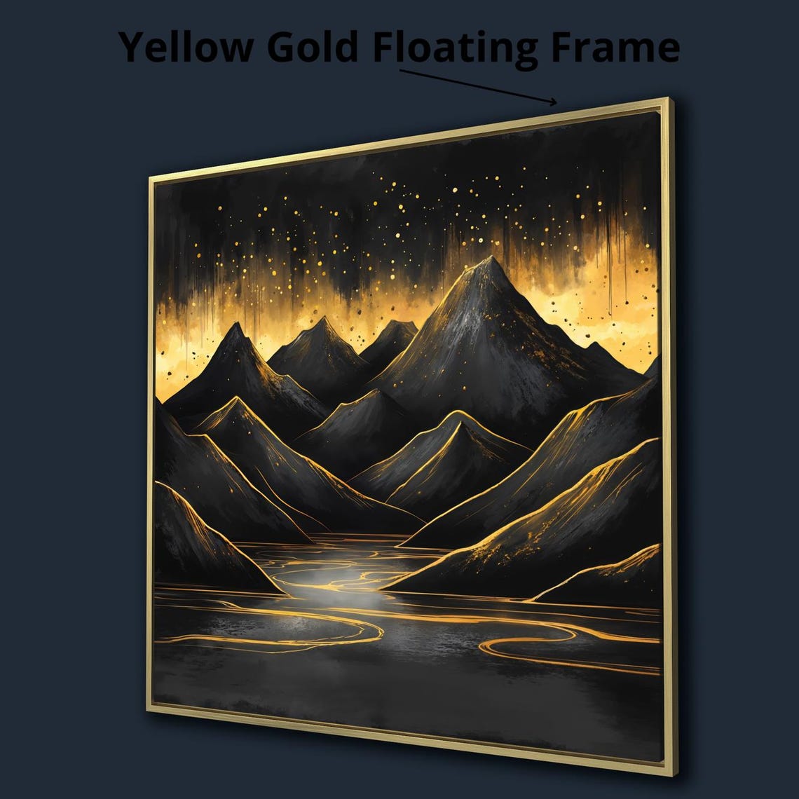 Starry Night Black Gold Mountains Abstract Golden Sky Wall Art Poster - Image 3