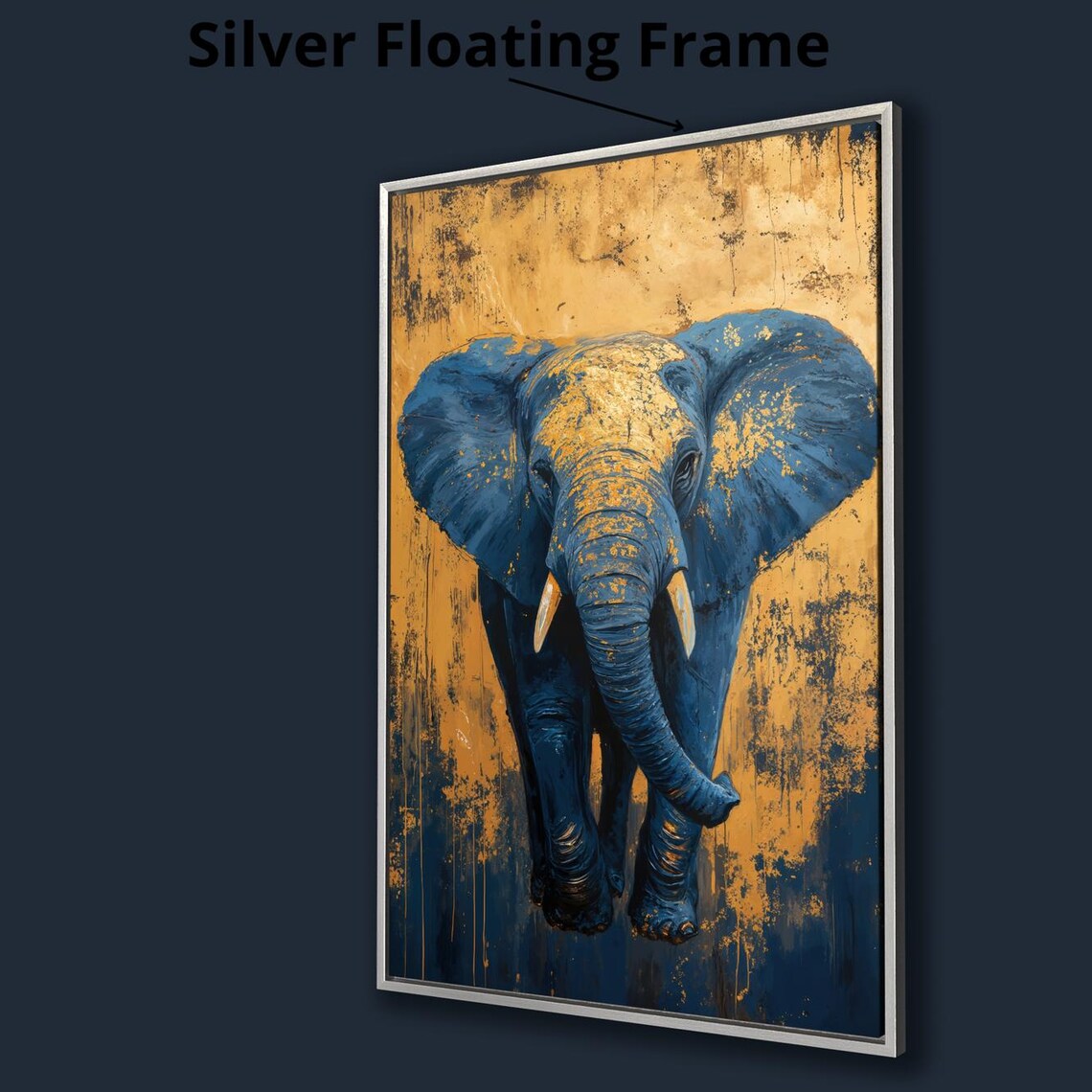 Navy Blue Elephant Portrait Gold Leaf Texture Background Wildlife Poster - Image 4