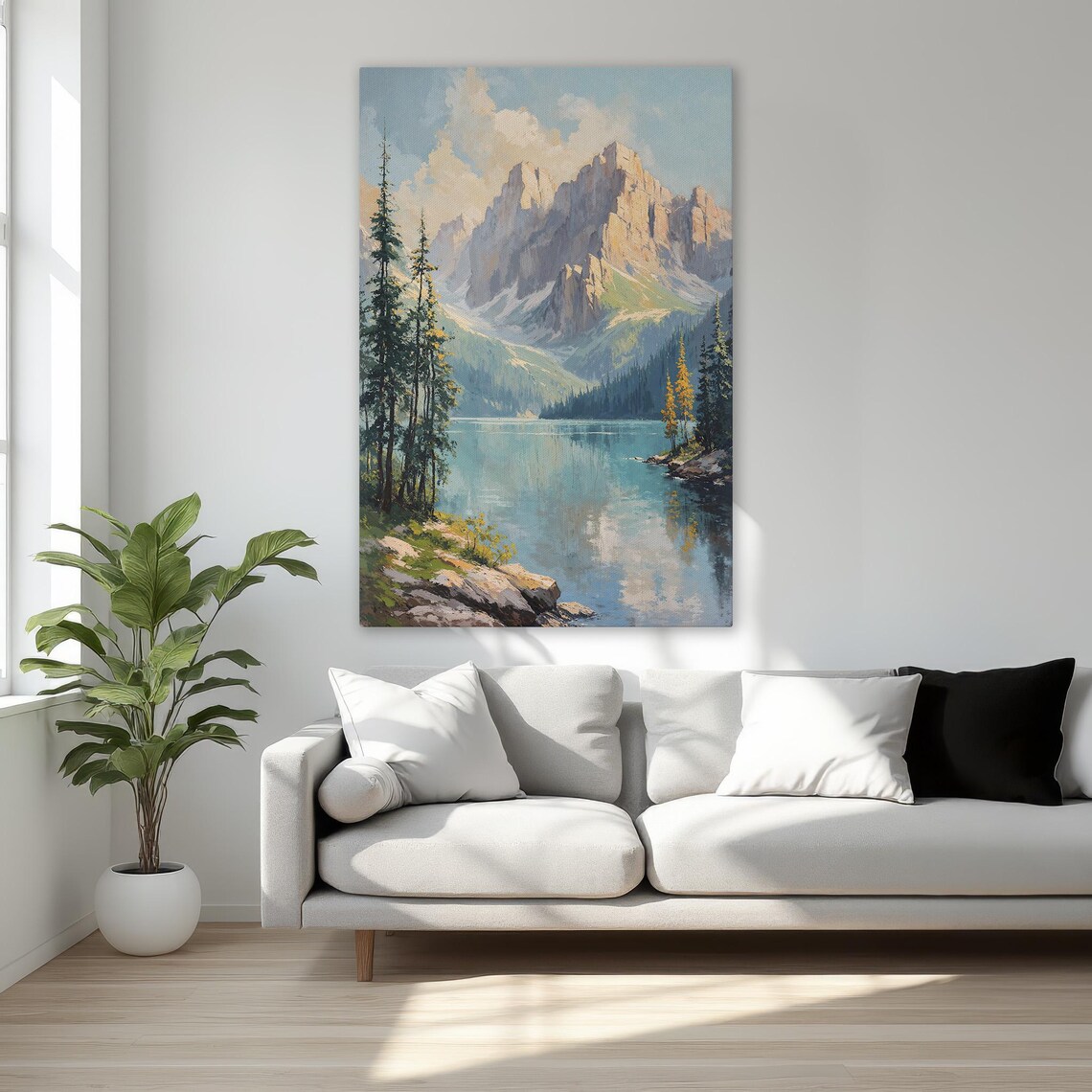 Majestic Mountain Lake Reflection Landscape Canvas Art Poster
