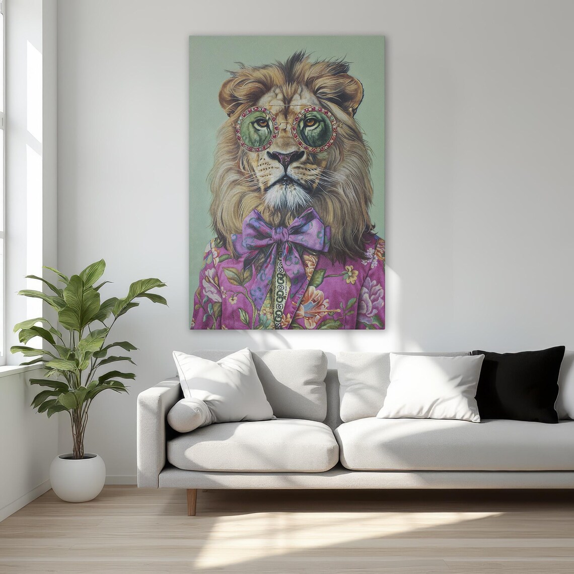 Dapper Lion Jeweled Sunglasses Pink Floral Suit Animal Poster