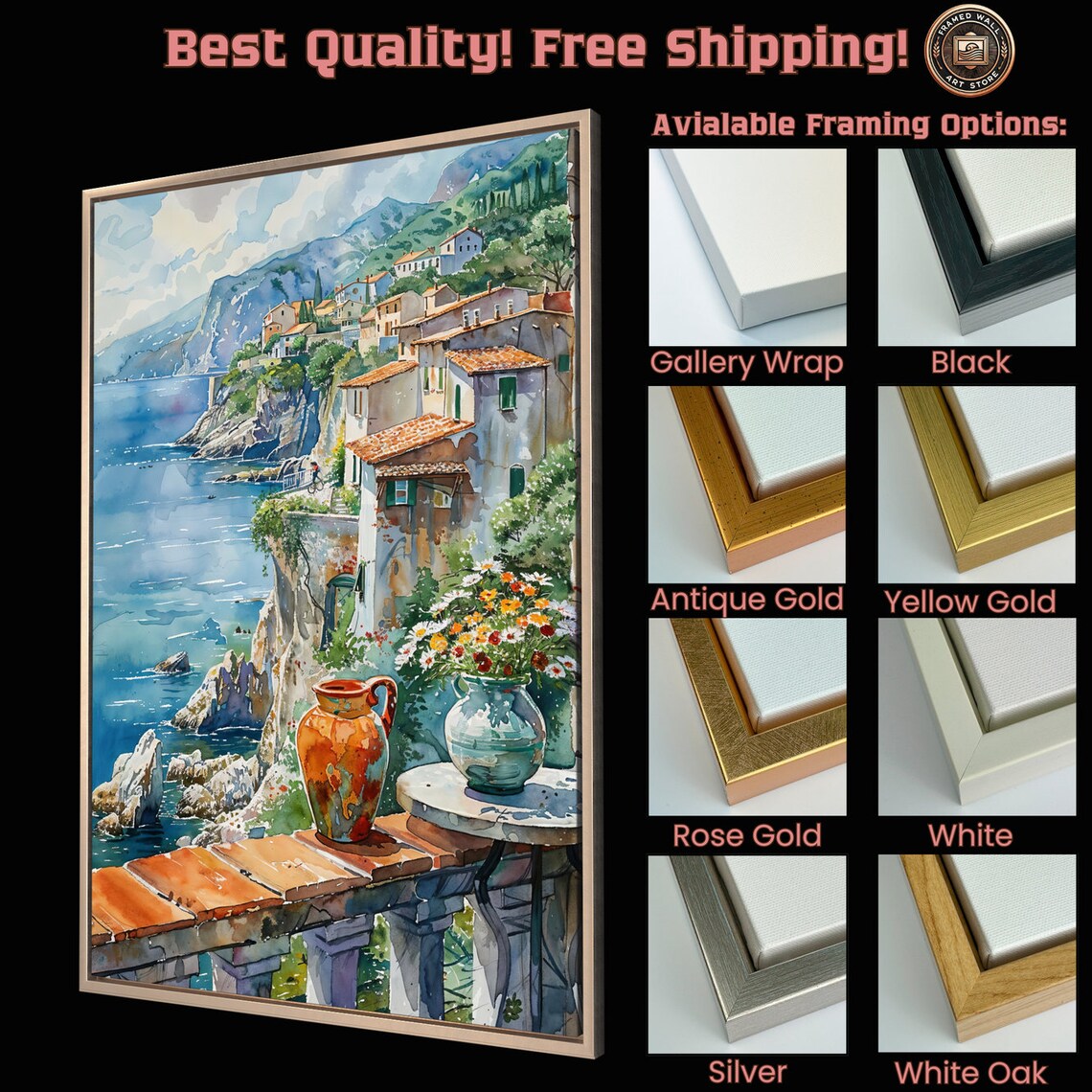 Balcony Coastal Village Cliffside Sea View Mediterranean Terrace Art Poster - Image 5