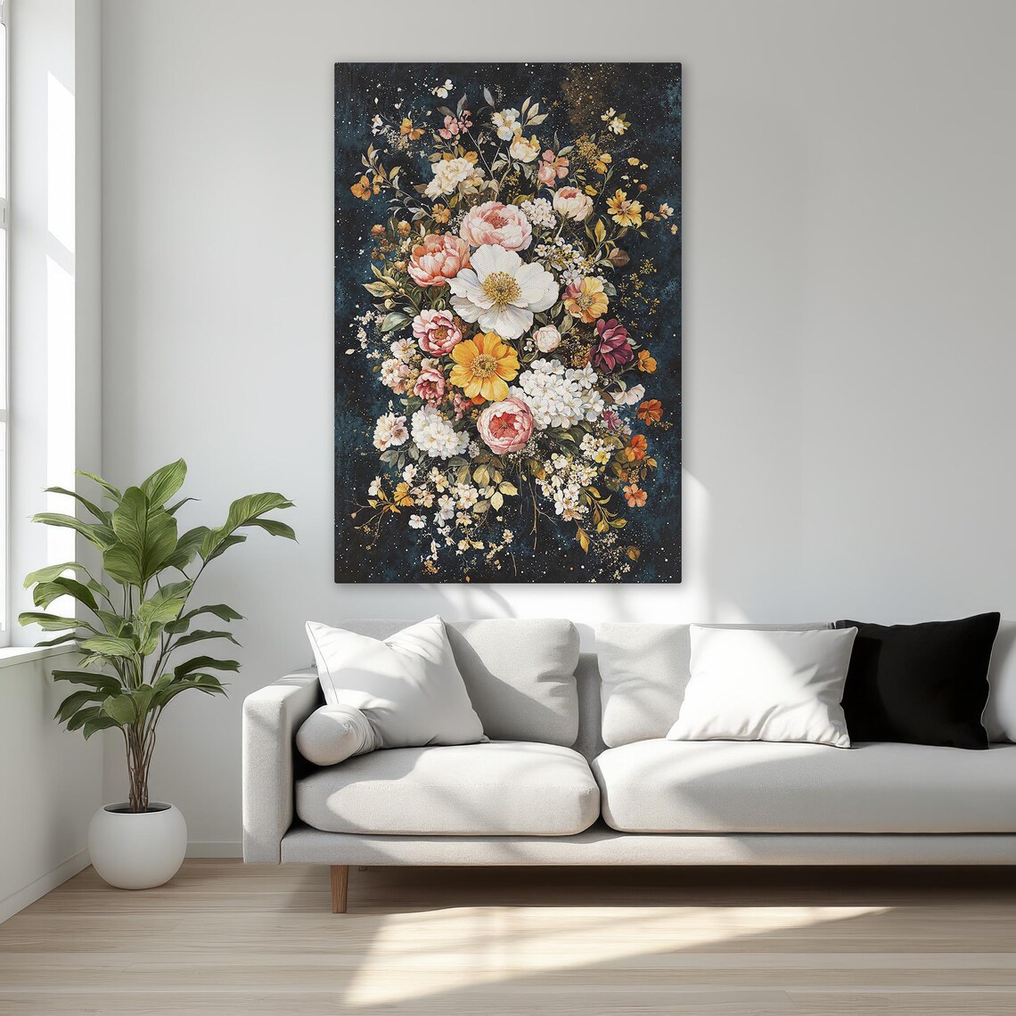 Mystical Colorful Floral Bouquet On Dark Moody Background Poster
