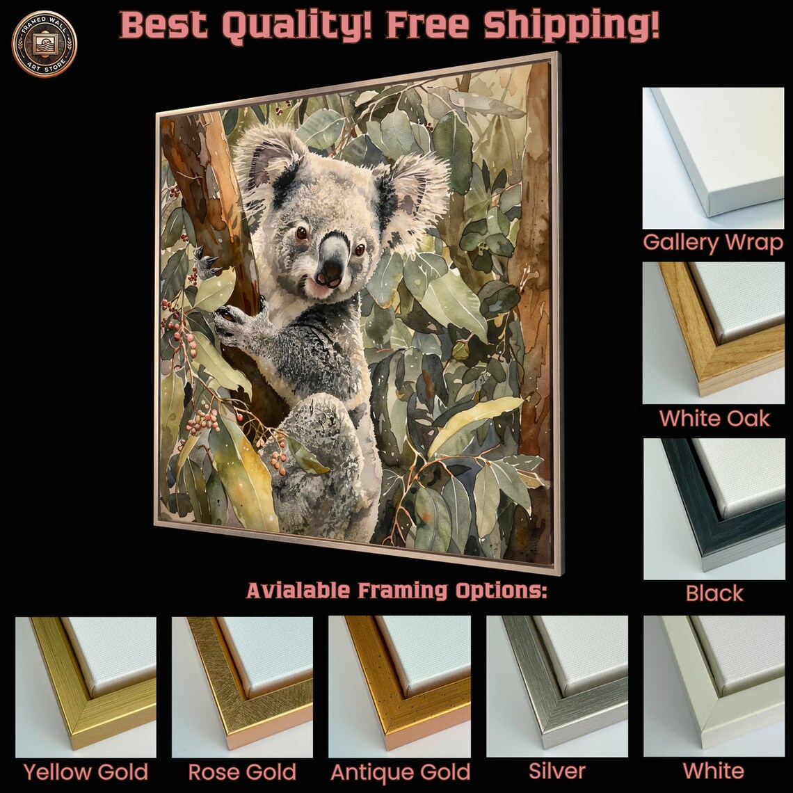 Koala In Eucalyptus Tree Watercolor Portrait Australian Wildlife Art Poster - Image 5