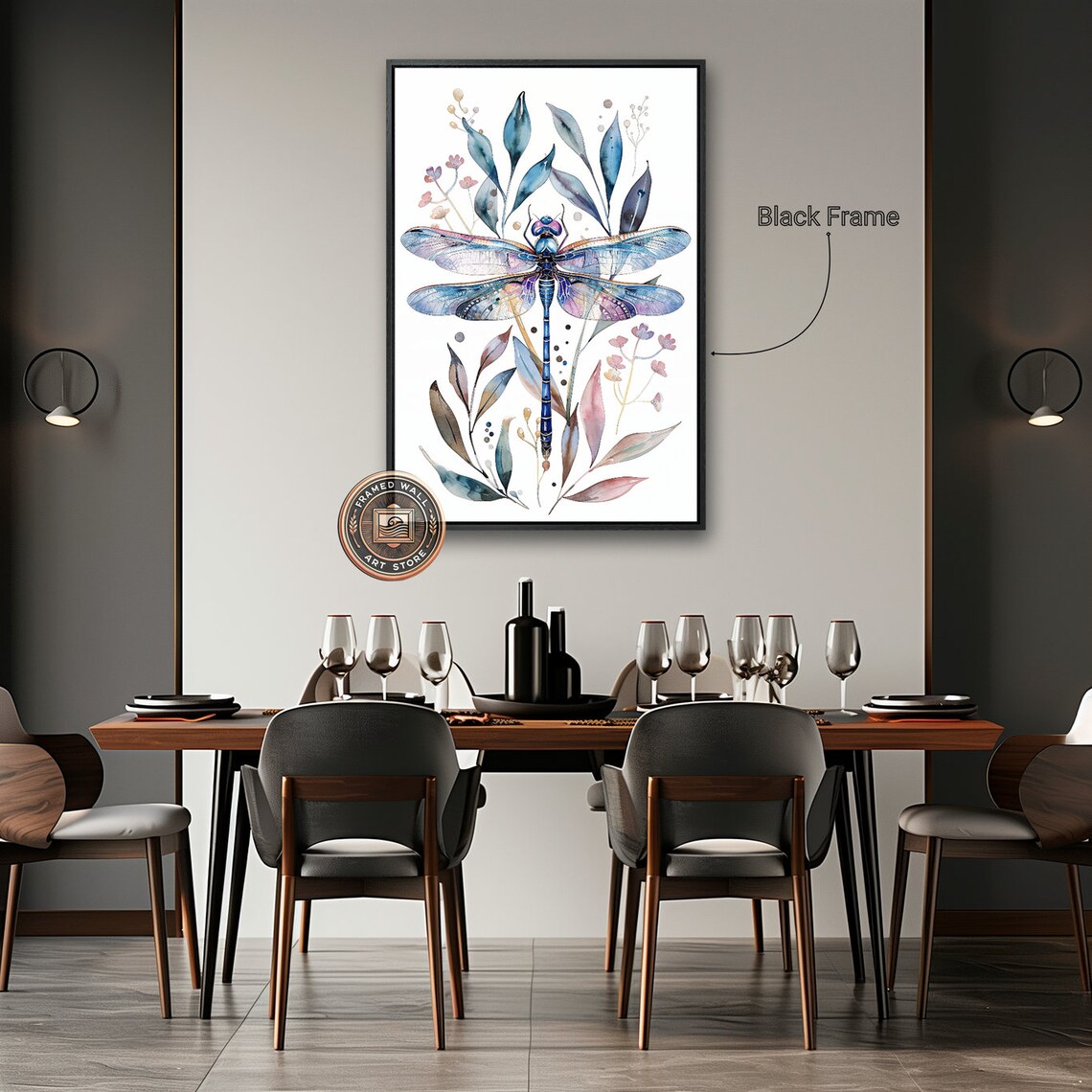 Dragonfly Watercolor Botanical Leaves Elegant Insect Nature Wall Art Print - Image 5