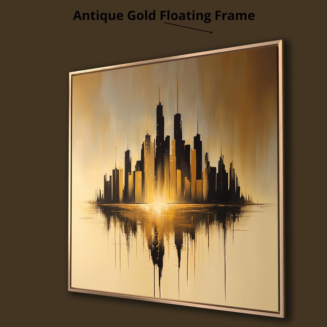 Moody Gold And Black City Skyline With Dripping Reflection Poster - Image 4