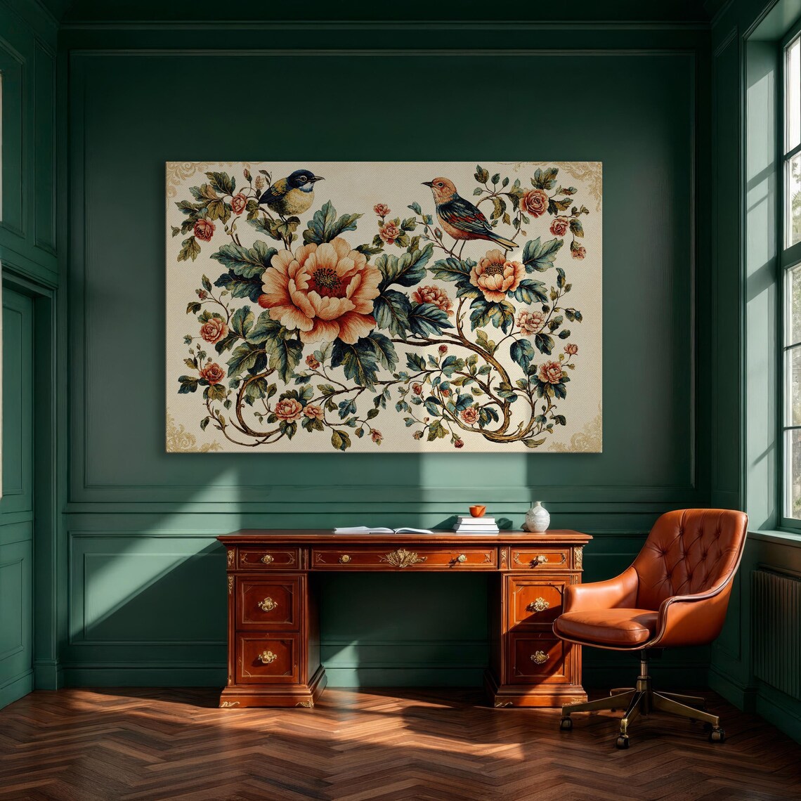 Birds and Flowers Vintage Floral Art Print