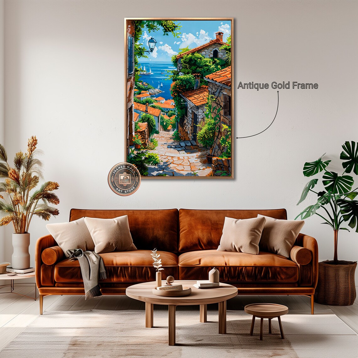 Sunny Mediterranean Coastal Village Lane Above The Sea Travel Poster - Image 2