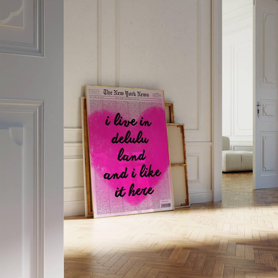 I Live in Delulu Land Funny Trendy Pink Newspaper Quote Art Poster - Image 5