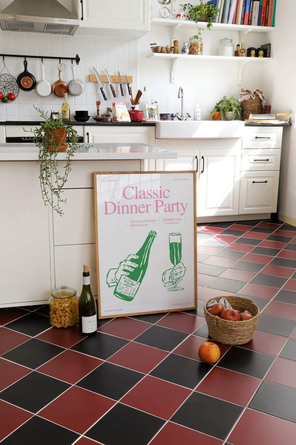 Classic Dinner Party Champagne Green Hands Festive Retro Poster - Image 2