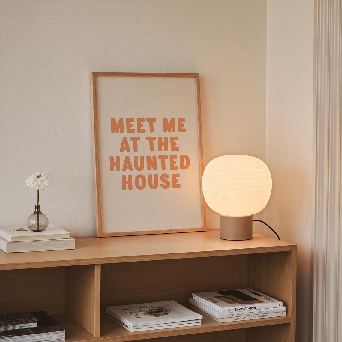 Meet Me At The Haunted House Halloween Tan Typography Spooky Quote Poster - Image 2