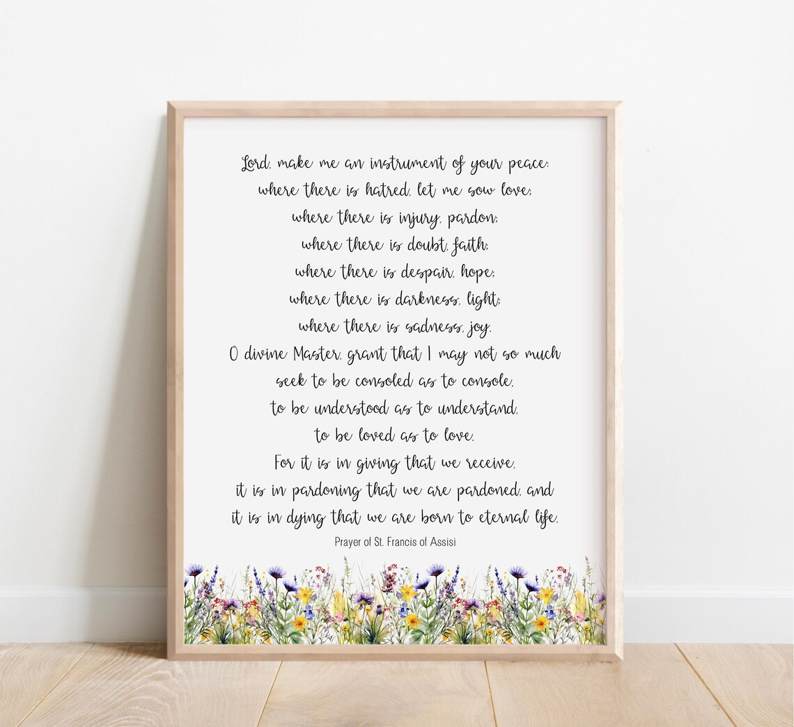 Prayer Of Saint Francis Instrument Of Peace Floral Border Scripture Poster