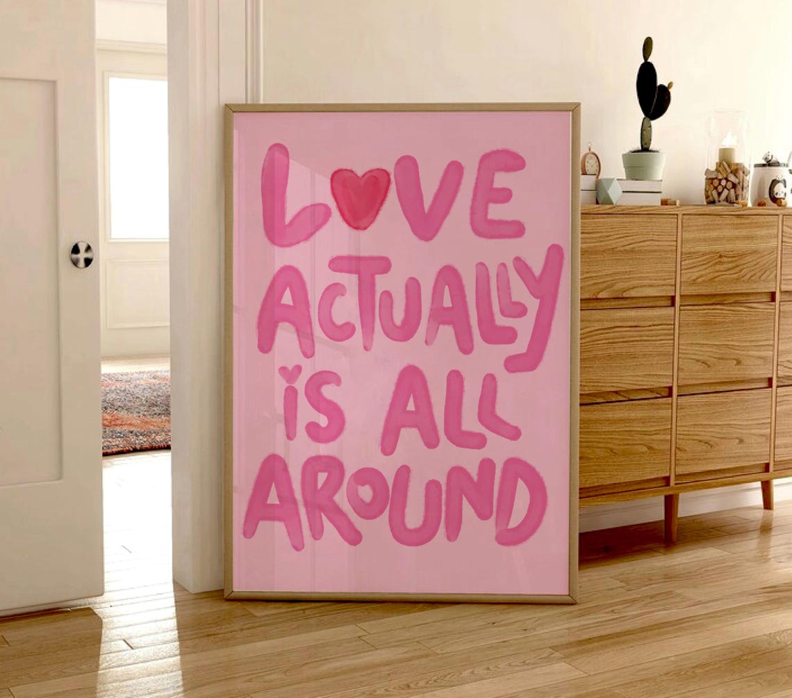 Love Actually Is All Around Pink Magenta Typography Wall Art