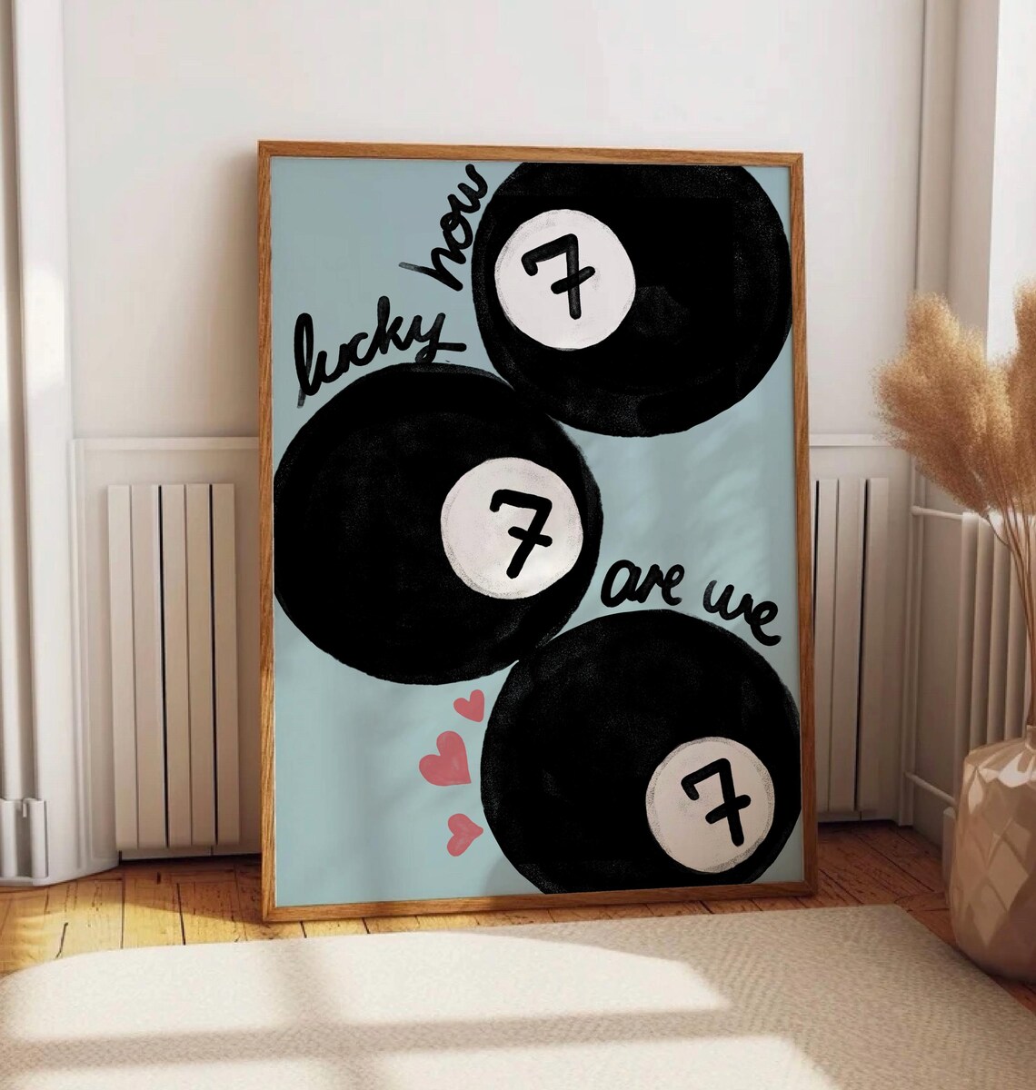 How Lucky Are We Three 7-Balls Pastel Billiards Decor Poster