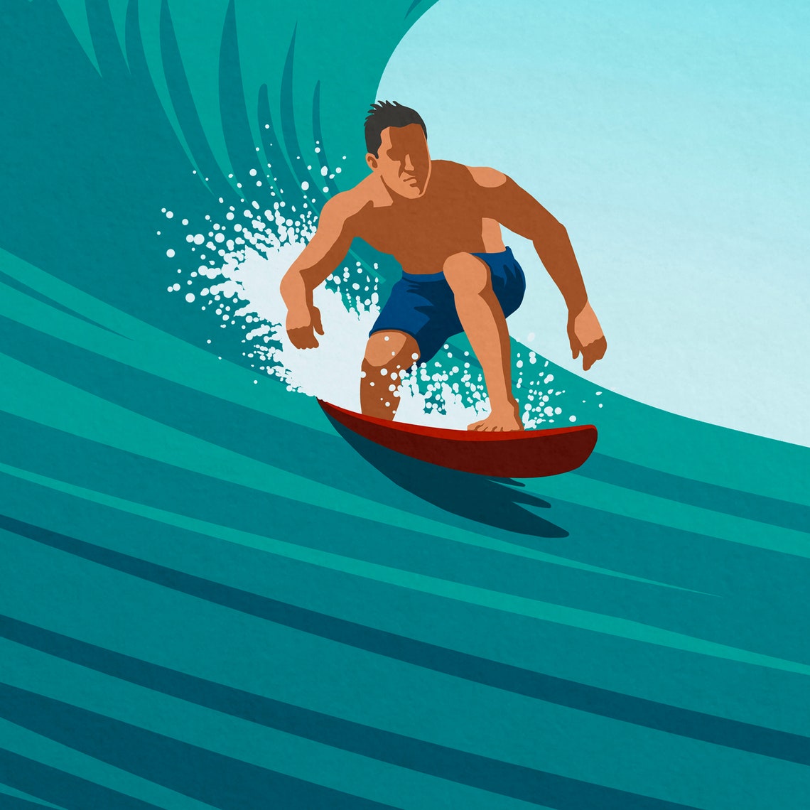 Hawaii Surf Poster with Surfer Riding a Barrel Wave Retro Beach Style - Image 3