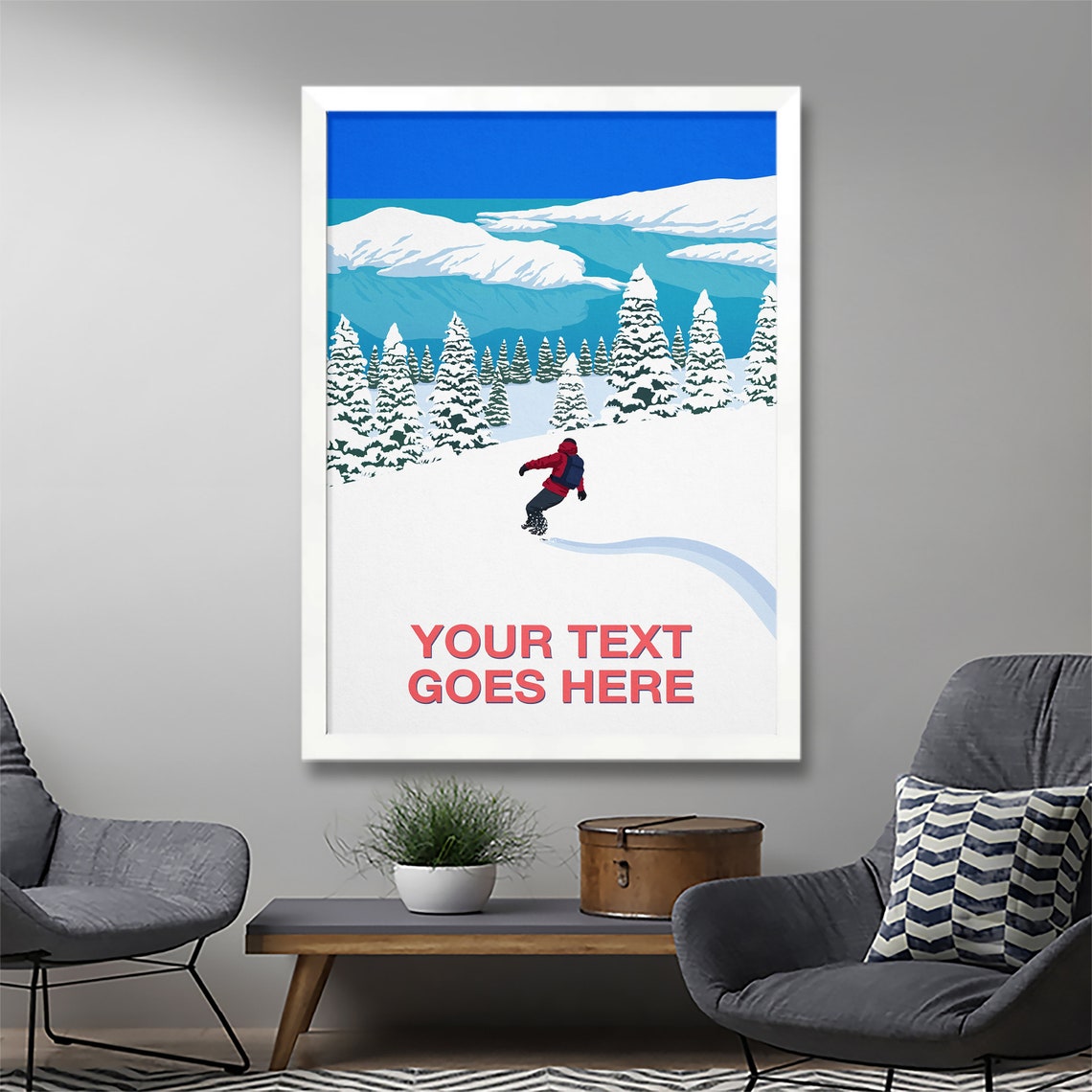 Personalised Snowboard Poster with Custom Text Rider Carving Pine Run - Image 3