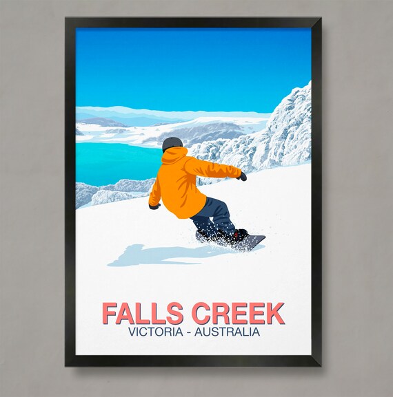 Falls Creek Victoria Australia Snowboarder Orange Jacket Ski Poster
