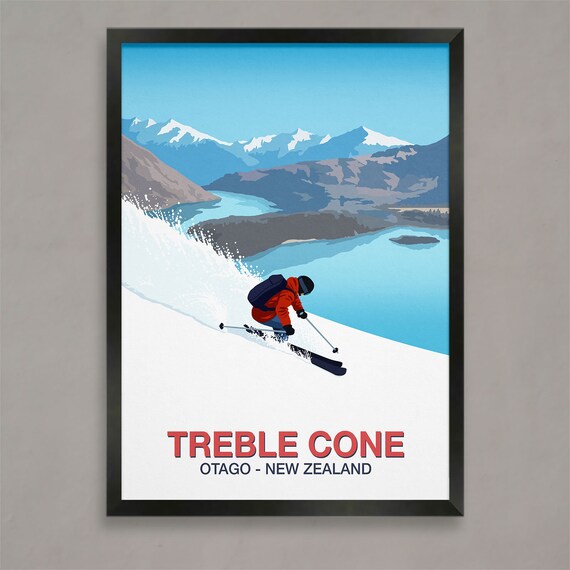 Treble Cone Ski Resort Travel Poster, Ski Print