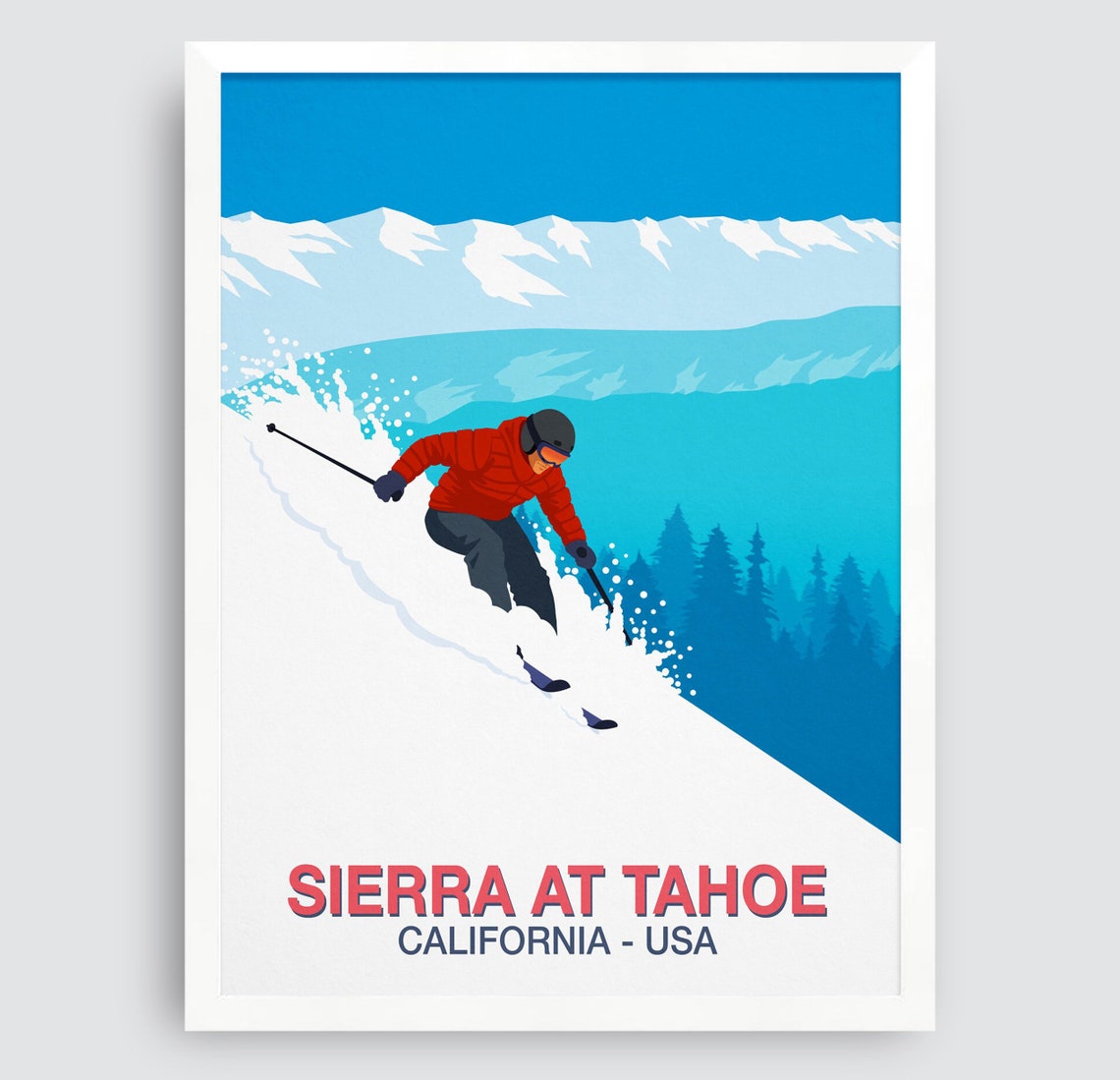 Sierra at Tahoe Ski Poster California Powder Carving Red Jacket - Image 3