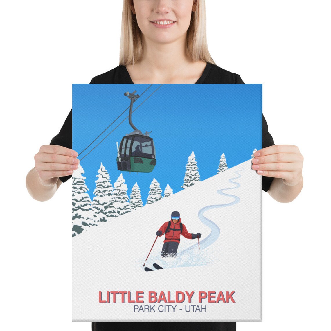 Little Baldy Peak Park City Utah Skier Gondola Snow Pines Ski Poster - Image 2