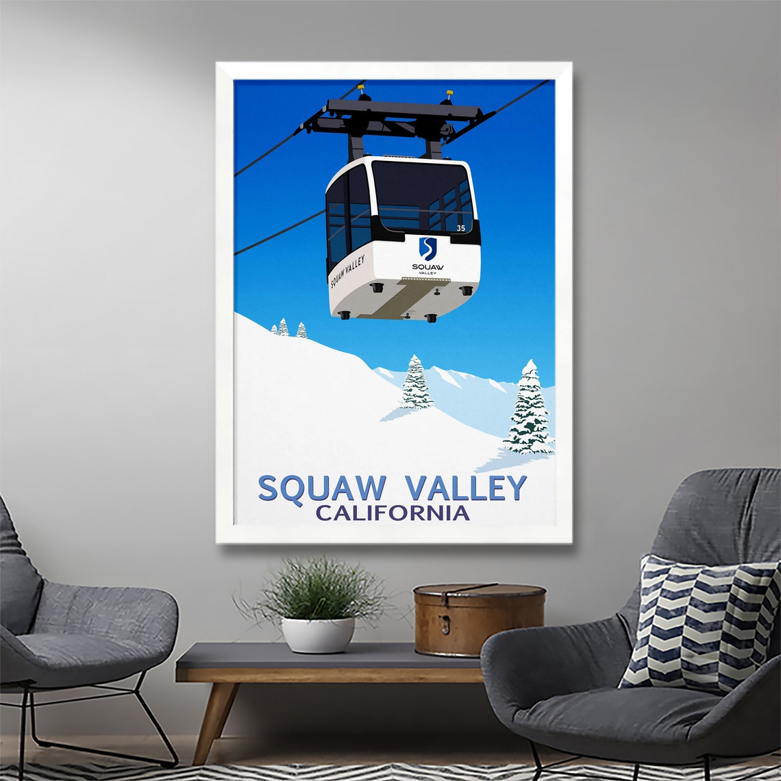 Squaw Valley California White Gondola Ski Resort Travel Poster - Image 2