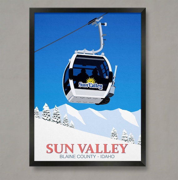 Sun Valley Idaho Gondola Cable Car Cabin Snowy Mountain Travel Poster