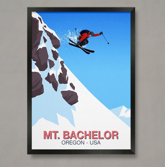 Mount Bachelor Ski Resort Travel Poster, Ski Print
