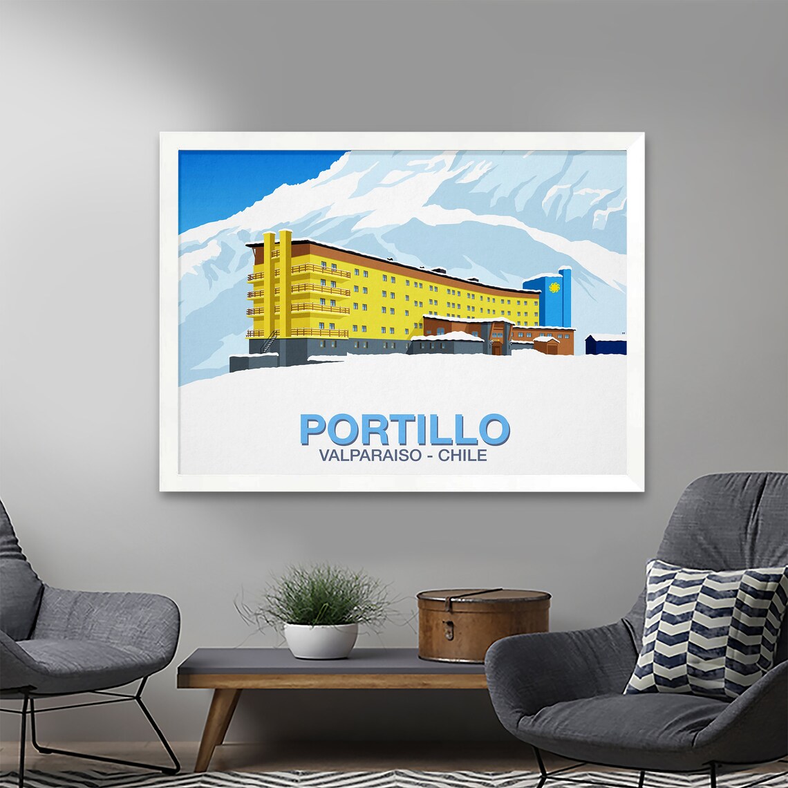 Portillo Chile Hotel Andes Mountains Retro Ski Travel Art Poster - Image 2