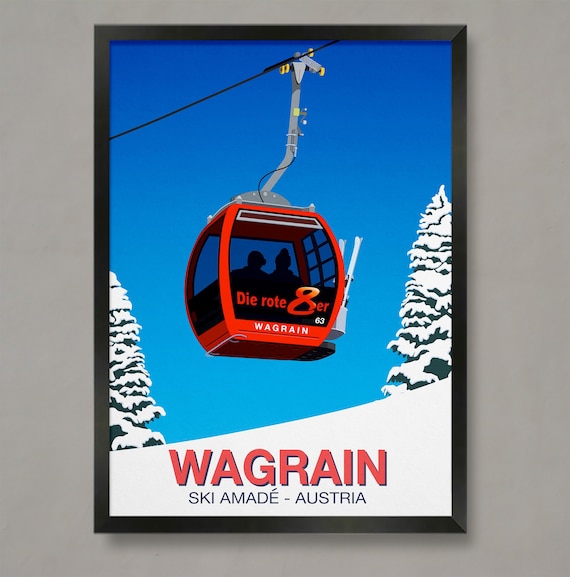 Wagrain Ski Resort Travel Poster, Ski Print