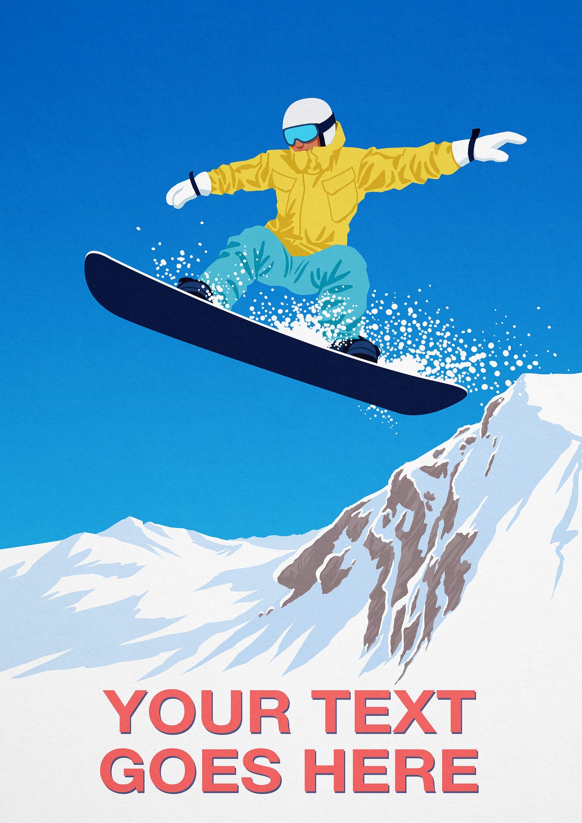 Personalised Snowboard Air Jump Poster Custom Text Winter Gift Art - Image 2