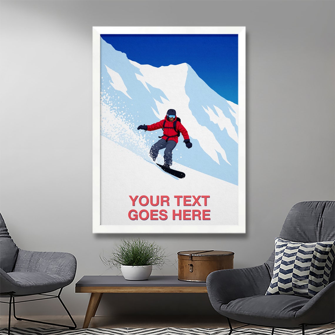 Personalised Snowboard Art Custom Text Powder Carve Rider Gift Poster - Image 2