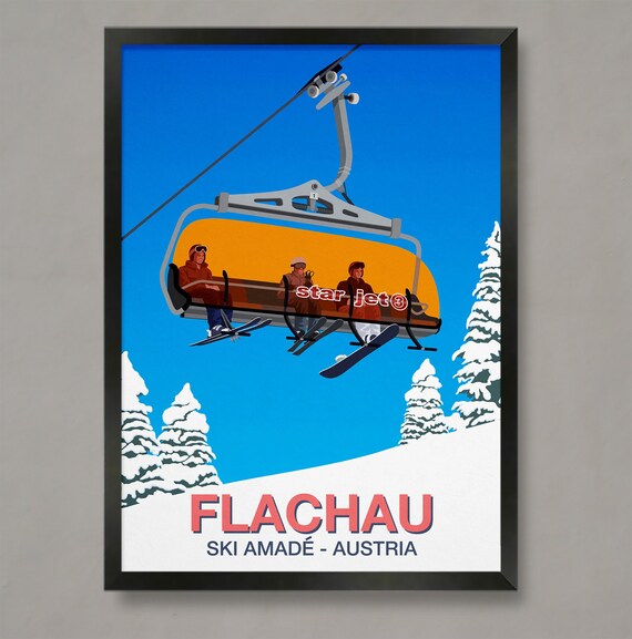 Flachau Ski Resort Travel Poster, Ski Print