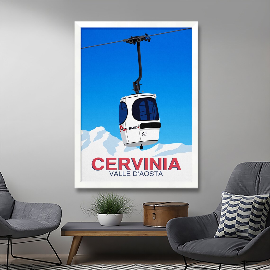 Cervinia Italy Valle d Aosta Cervino Gondola Ski Resort Travel Poster - Image 2