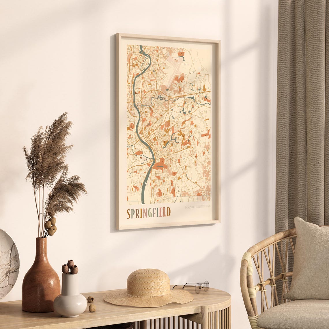 Springfield Massachusetts Boho Terracotta City Street Map Poster - Image 3