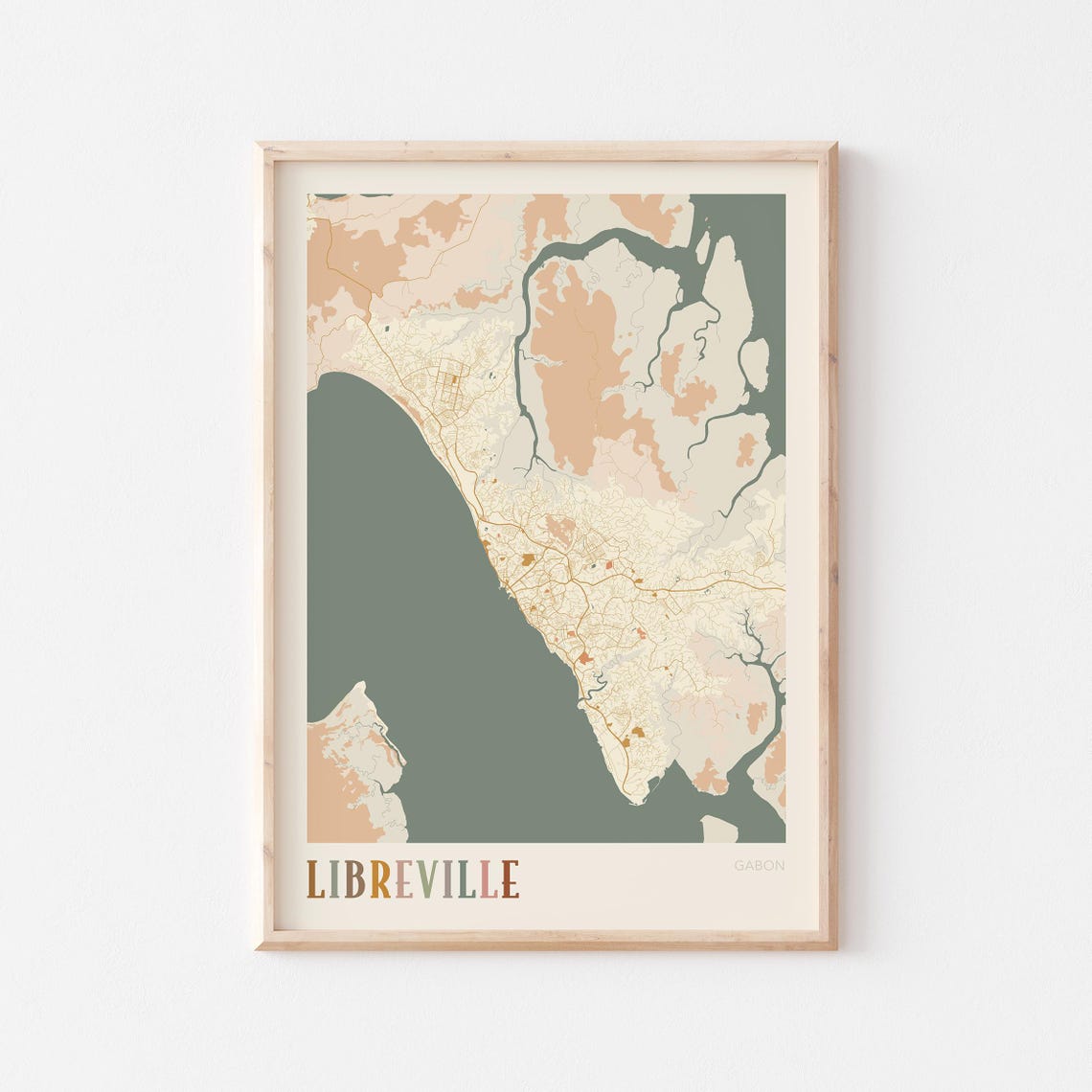 Libreville Gabon City Street Map Poster Beige Minimalist Travel Decor