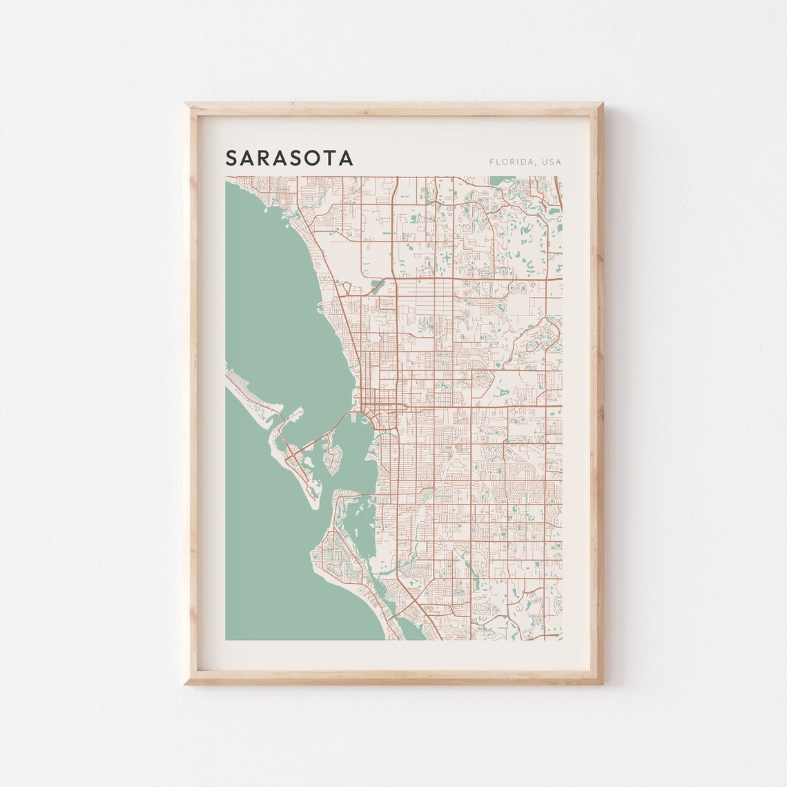 Sarasota Florida Modern Farmhouse City Map Poster Gift for Loved Ones