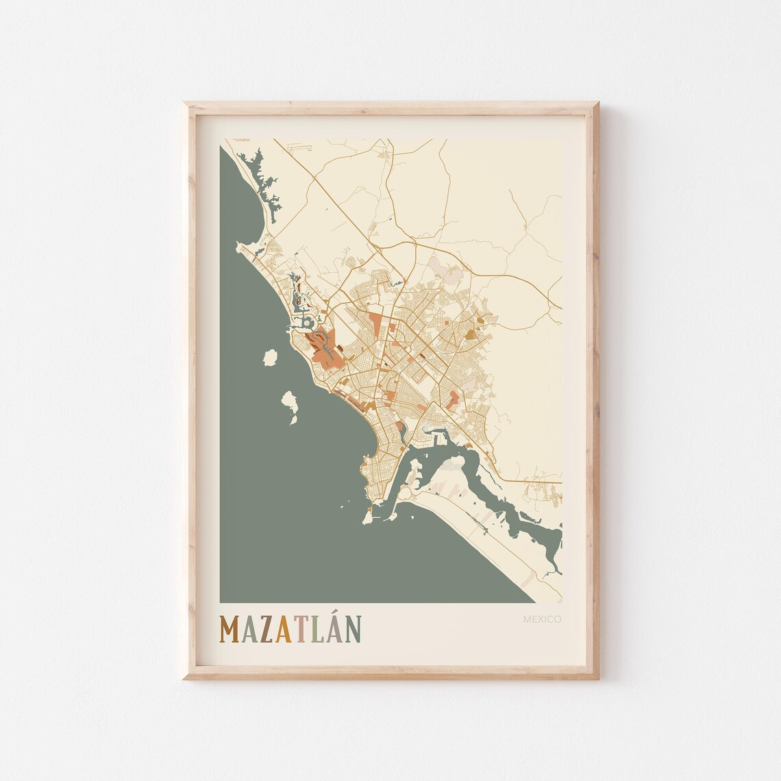 Mazatlan Map Poster, Mexico Travel Poster