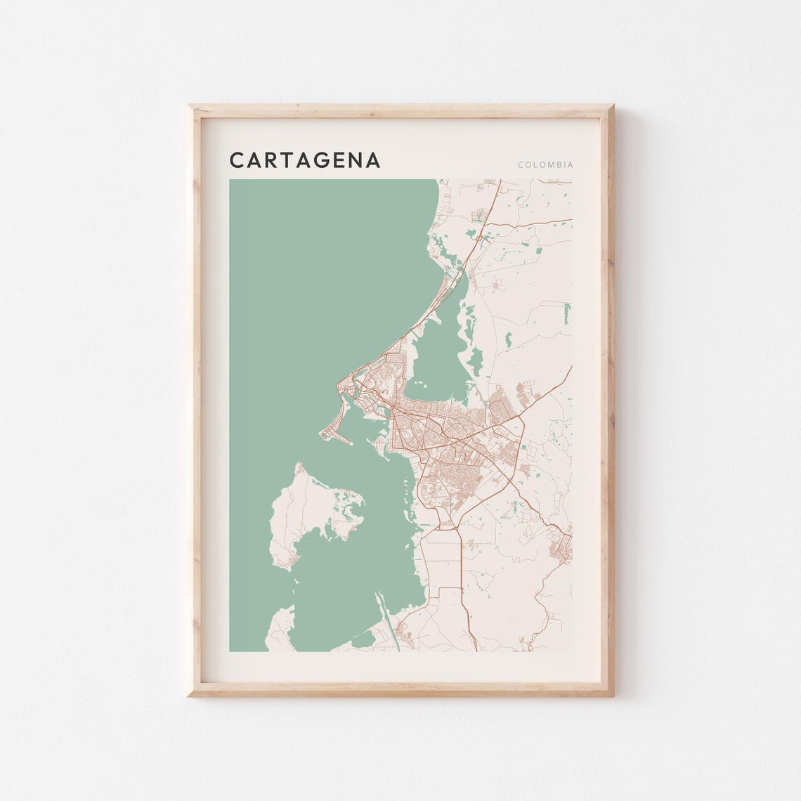 Cartagena Colombia Coastal City Map Mint Green Travel Art Poster
