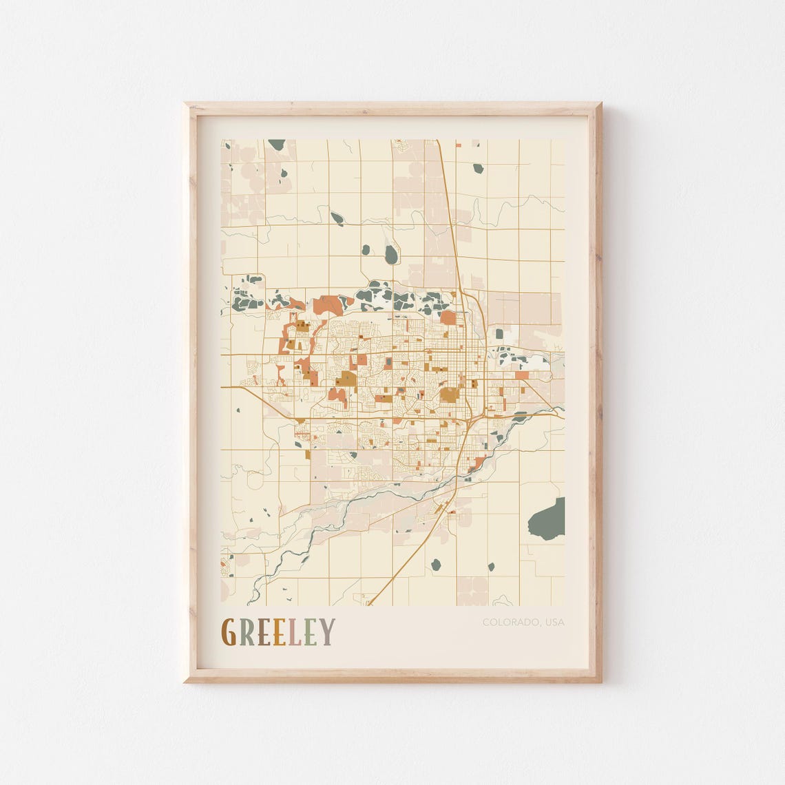 Greeley Colorado Modern Block Style City Map Wall Decor Poster