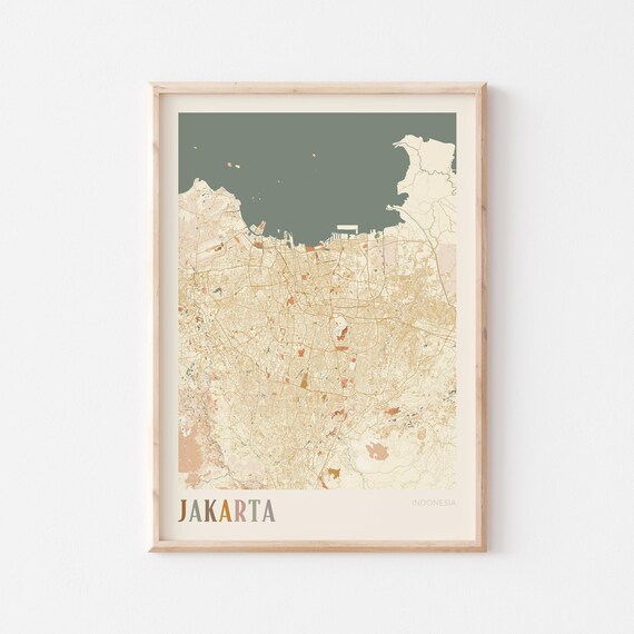 Jakarta Map Poster Print Wall Art Indonesia Travel Gift Boho