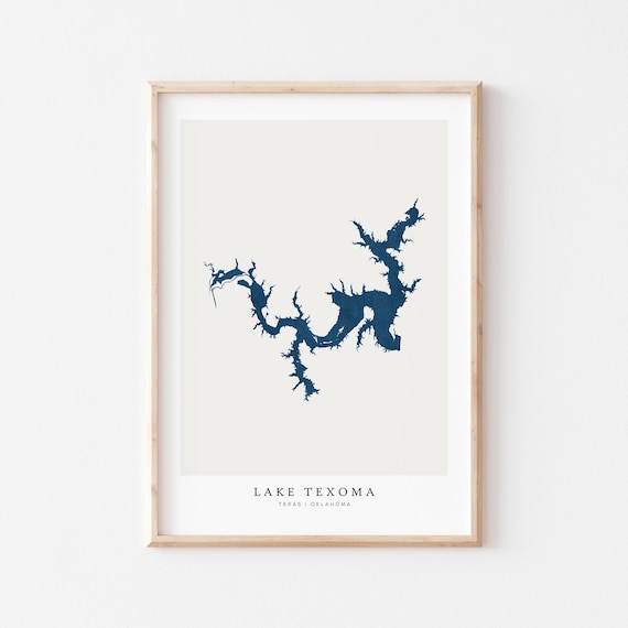 Lake Texoma Print Poster Art Wall Map House Gift Texas Oklahoma