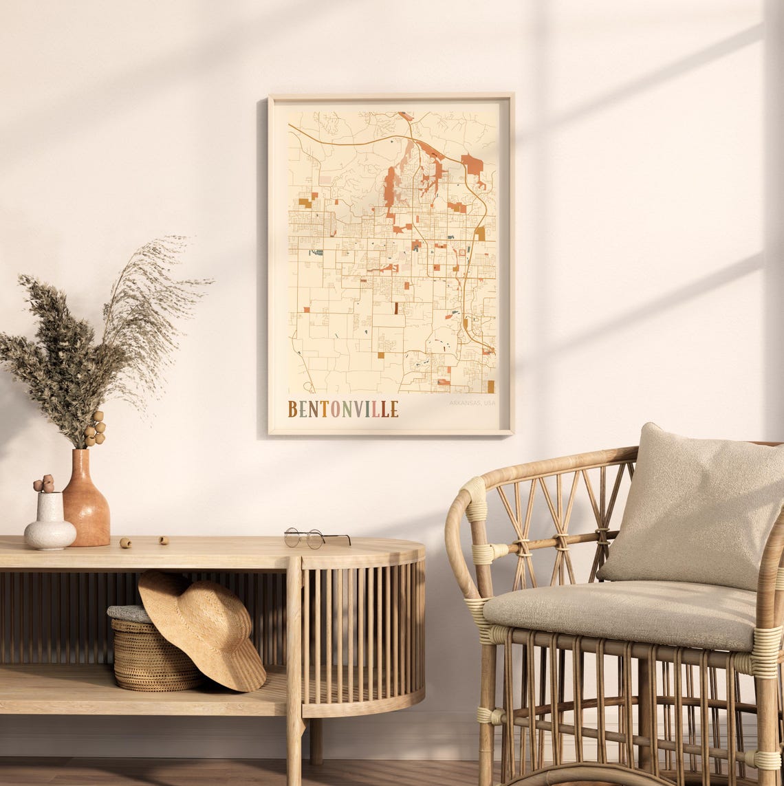 Bentonville Arkansas Warm Earth Tone City Street Map Art Decor Poster - Image 2