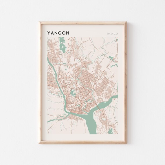 Yangon Map Poster Print Wall Art Myanmar Travel Gift Scandi