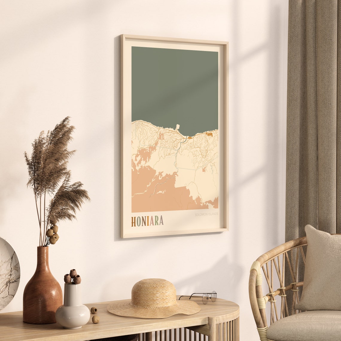 Honiara Solomon Islands Retro City Map Poster Pacific Coastline - Image 3