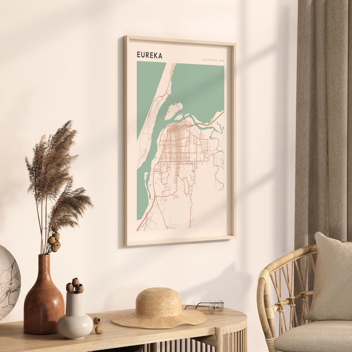 Eureka California Minimalist Street Map Poster in Blush and Sage - Image 3